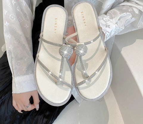 Summer Luxury Fashion Crystals Big Havaiana Peep Toe Mule Flat CODE: KAR2545