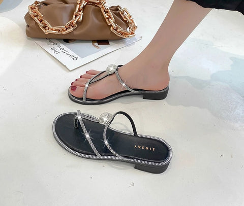 Summer Luxury Fashion Crystals Big Havaiana Peep Toe Mule Flat CODE: KAR2545