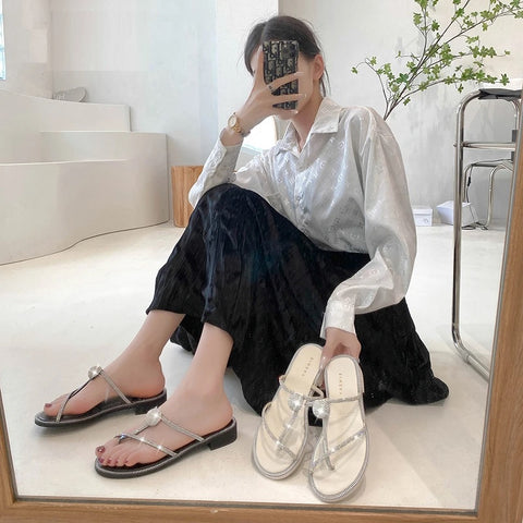 Summer Luxury Fashion Crystals Big Havaiana Peep Toe Mule Flat CODE: KAR2545