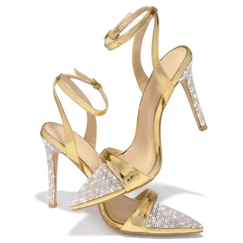 New Summer  Luxury Fashion Sexy Crystal Strap Leather Pointed Toe Stiletto High Heel CODE: KAR2548