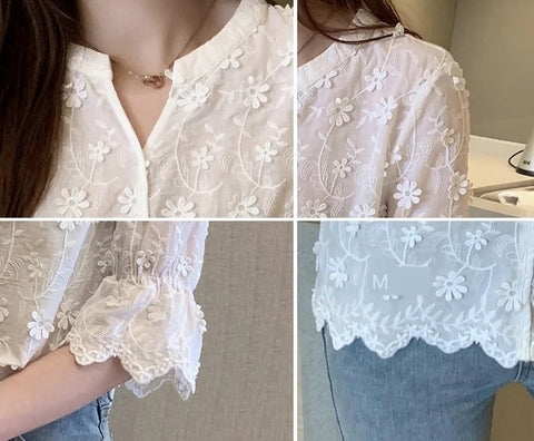 New Fashion Stereoscopic Embroidered Floral Short Sleeve Shirt CODE: KAR2556