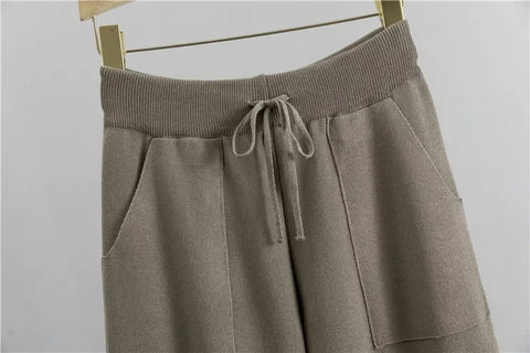 Autumn Winter Fashion Sleepwear Sweater Knit Tracksuit Pocket Harem Pant Suit Two Piece Set CODE: KAR2562
