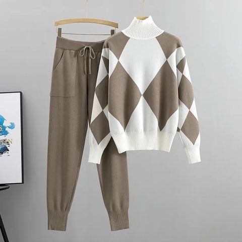 Autumn Winter Fashion Sleepwear Sweater Knit Tracksuit Pocket Harem Pant Suit Two Piece Set CODE: KAR2562