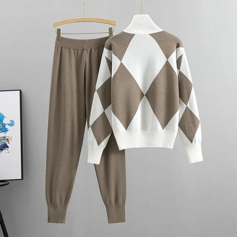 Autumn Winter Fashion Sleepwear Sweater Knit Tracksuit Pocket Harem Pant Suit Two Piece Set CODE: KAR2562