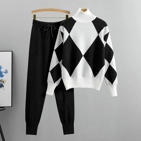 Autumn Winter Fashion Sleepwear Sweater Knit Tracksuit Pocket Harem Pant Suit Two Piece Set CODE: KAR2562