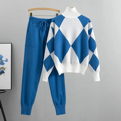 Autumn Winter Fashion Sleepwear Sweater Knit Tracksuit Pocket Harem Pant Suit Two Piece Set CODE: KAR2562