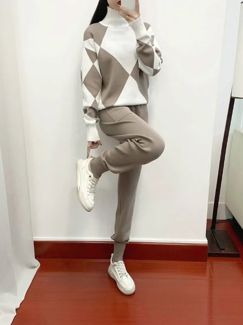 Autumn Winter Fashion Sleepwear Sweater Knit Tracksuit Pocket Harem Pant Suit Two Piece Set CODE: KAR2562