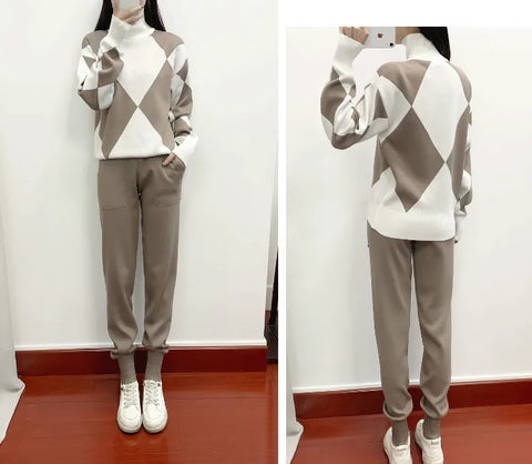 Autumn Winter Fashion Sleepwear Sweater Knit Tracksuit Pocket Harem Pant Suit Two Piece Set CODE: KAR2562