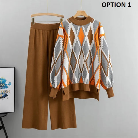 New Knitted Turtleneck Sweater +  Pullover Loose Pants 2 piece Set CODE: KAR2563