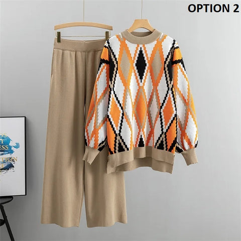 New Knitted Turtleneck Sweater +  Pullover Loose Pants 2 piece Set CODE: KAR2563