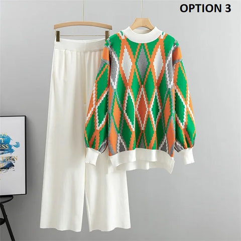 New Knitted Turtleneck Sweater +  Pullover Loose Pants 2 piece Set CODE: KAR2563