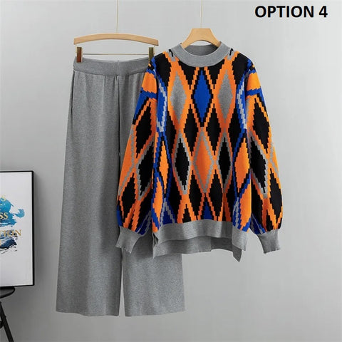 New Knitted Turtleneck Sweater +  Pullover Loose Pants 2 piece Set CODE: KAR2563