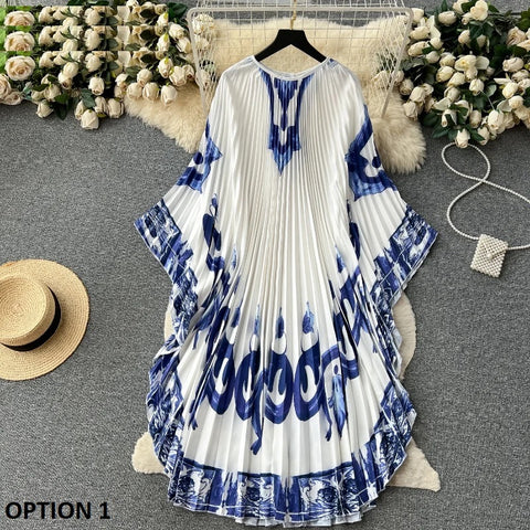 Summer Loose Fitting and Slim Casual Bat Sleeve Printed Dress CODE: KAR2568