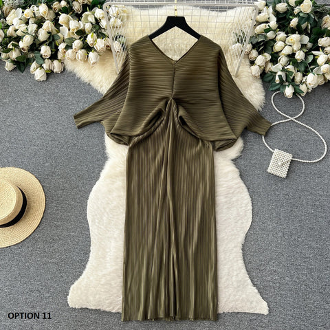 New Summer Fashion Elegant V Neck Lantern Sleeve Elastic Waist Pleated Floral Print Loose Long Dress CODE: KAR2570
