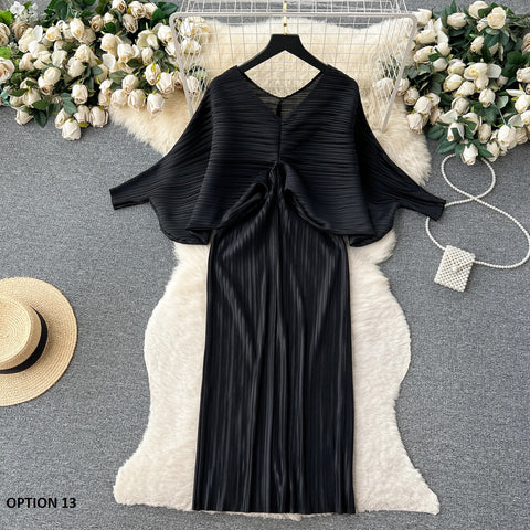New Summer Fashion Elegant V Neck Lantern Sleeve Elastic Waist Pleated Floral Print Loose Long Dress CODE: KAR2570