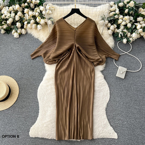 New Summer Fashion Elegant V Neck Lantern Sleeve Elastic Waist Pleated Floral Print Loose Long Dress CODE: KAR2570
