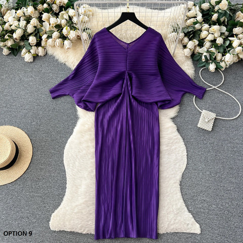 New Summer Fashion Elegant V Neck Lantern Sleeve Elastic Waist Pleated Floral Print Loose Long Dress CODE: KAR2570