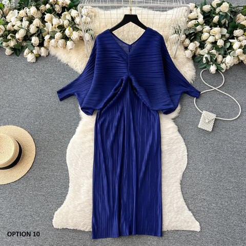 New Summer Fashion Elegant V Neck Lantern Sleeve Elastic Waist Pleated Floral Print Loose Long Dress CODE: KAR2570