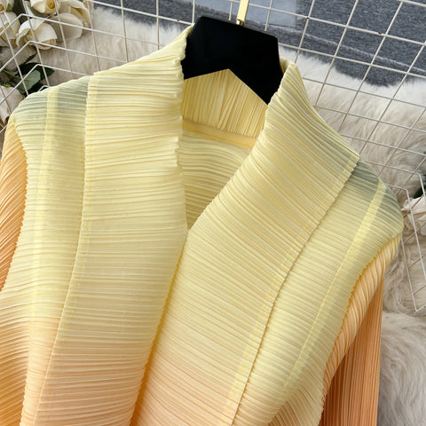 Autumn Casual V-neck Sash Tie Up Gradient Ruffled Pleated Midi Dress CODE: KAR2571