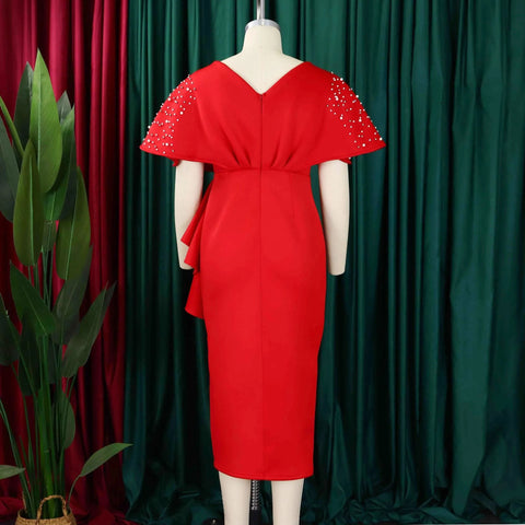 New Sexy Elegant High Waist Rhine Stone Pleated Split Fairy Slim Hip Wrap Dress CODE: KAR2572