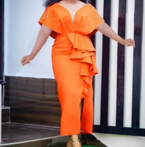 New Sexy Elegant High Waist Rhine Stone Pleated Split Fairy Slim Hip Wrap Dress CODE: KAR2572