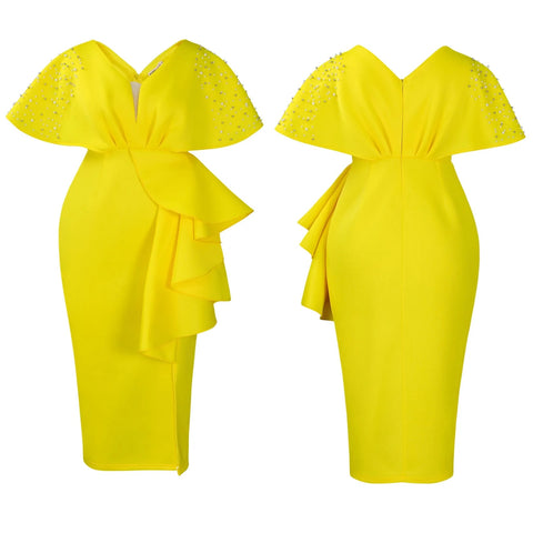 New Sexy Elegant High Waist Rhine Stone Pleated Split Fairy Slim Hip Wrap Dress CODE: KAR2572