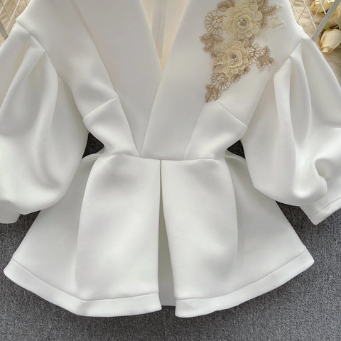 Summer V-neck Three-dimensional Flower Bubble Sleeve Top CODE: KAR2573
