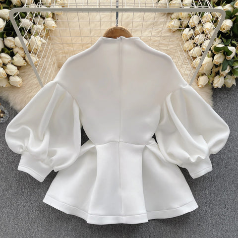 Summer V-neck Three-dimensional Flower Bubble Sleeve Top CODE: KAR2573