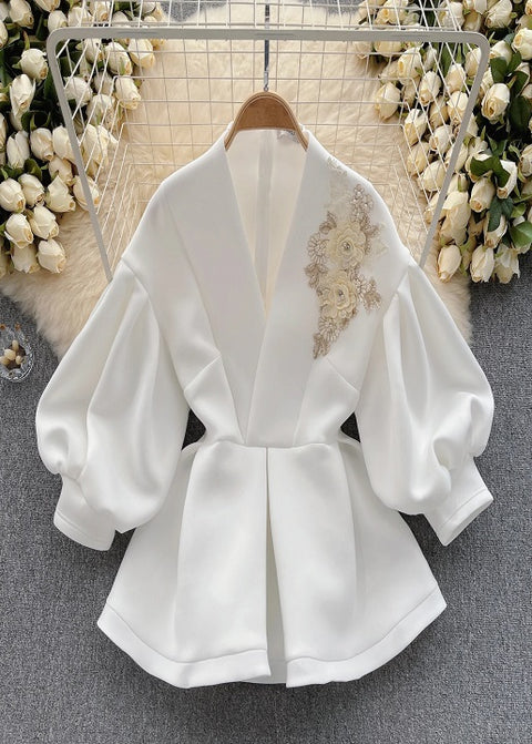 Summer V-neck Three-dimensional Flower Bubble Sleeve Top CODE: KAR2573