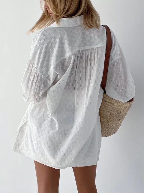 Summer Casual Fashion Lantern Sleeve Loose Shirt And Short 2 Piece Set CODE: KAR2578