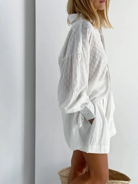 Summer Casual Fashion Lantern Sleeve Loose Shirt And Short 2 Piece Set CODE: KAR2578