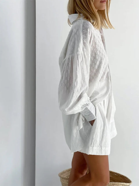 Summer Casual Fashion Lantern Sleeve Loose Shirt And Short 2 Piece Set CODE: KAR2578