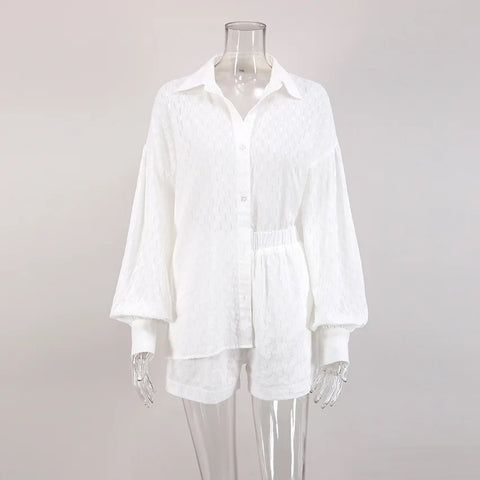Summer Casual Fashion Lantern Sleeve Loose Shirt And Short 2 Piece Set CODE: KAR2578