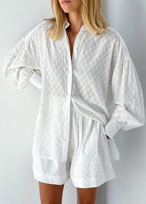 Summer Casual Fashion Lantern Sleeve Loose Shirt And Short 2 Piece Set CODE: KAR2578