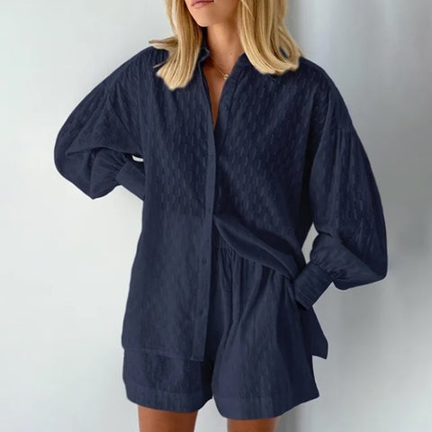 Summer Casual Fashion Lantern Sleeve Loose Shirt And Short 2 Piece Set CODE: KAR2578
