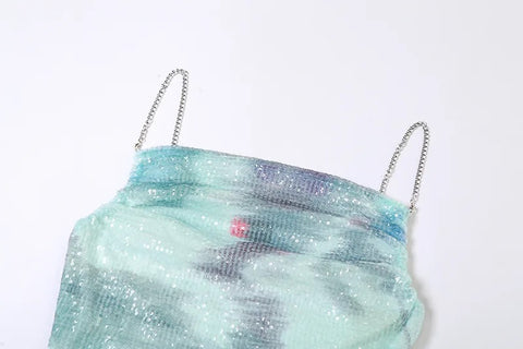 Summer Sexy Blue Print Sequin Mini Dress CODE: KAR2583