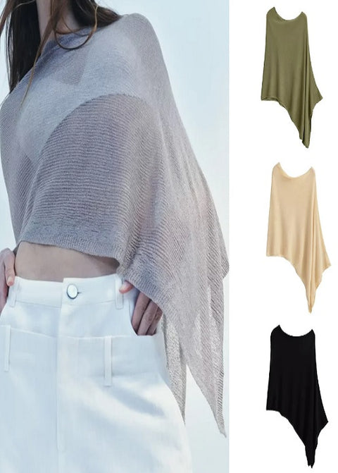 New Autumn Loose Lazy Asymmetric Design See-through Fine Needle Cape Top CODE: KAR2585