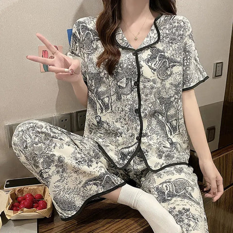 New Satin Long Pant Short 3 Piece Pajama Set CODE: KAR2589