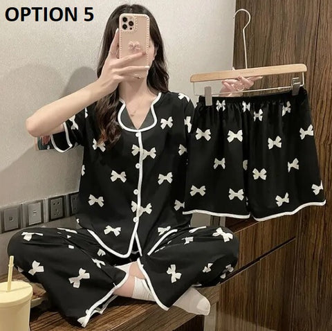 New Satin Long Pant Short 3 Piece Pajama Set CODE: KAR2589