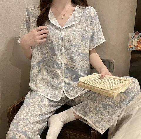New Satin Long Pant Short 3 Piece Pajama Set CODE: KAR2589