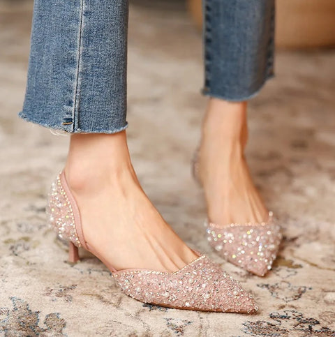 New Sexy Crystal Elegant Pointed Toe Medium Heel CODE: KAR2593
