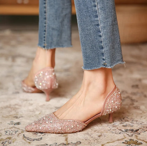 New Sexy Crystal Elegant Pointed Toe Medium Heel CODE: KAR2593
