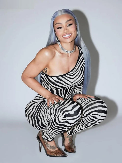 New Autumn Zebra Stripe Tight One Shoulder Jumpsuit CODE: KAR2599