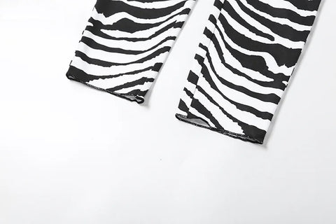 New Autumn Zebra Stripe Tight One Shoulder Jumpsuit CODE: KAR2599