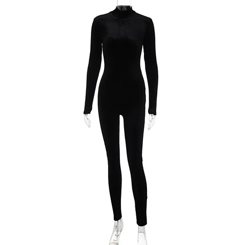Autumn Velvet Sexy Clothes Long Sleeve O-Neck Bodycon Skinny Zipper Jumpsuit CODE: KAR2601