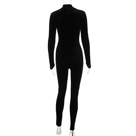 Autumn Velvet Sexy Clothes Long Sleeve O-Neck Bodycon Skinny Zipper Jumpsuit CODE: KAR2601