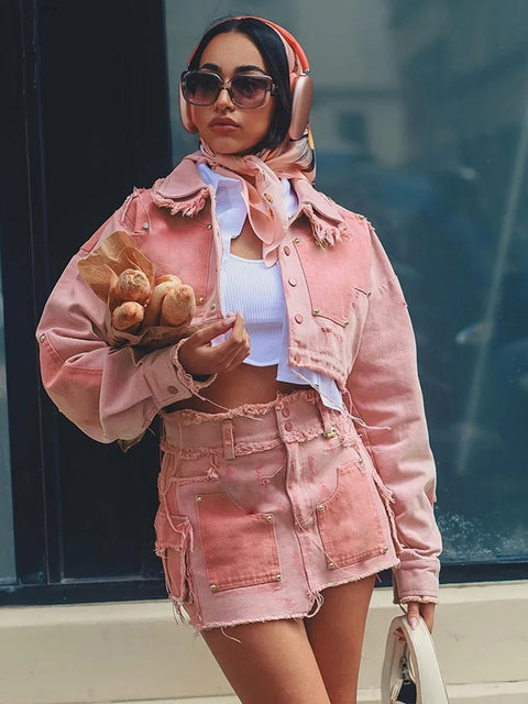 New Autumn Hipster Single Breasted Lapel Long Sleeve Crop Jacket Set CODE: KAR2603