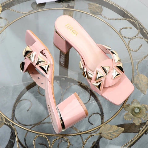 New fashion Metal decorative willow nails open toe thick heel CODE: KAR2604