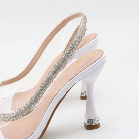 Summer Luxury Crystal Stripper Peep Toe Slingback High Heel CODE: KAR2607