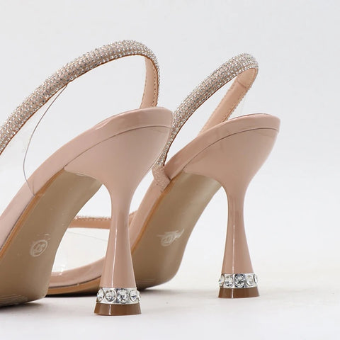 Summer Luxury Crystal Stripper Peep Toe Slingback High Heel CODE: KAR2607
